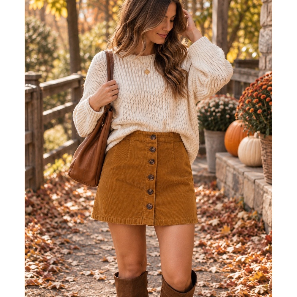 Rue21 Corduroy Mini Skirt Small Mustard Button Front 90s Y2K Fall Retro